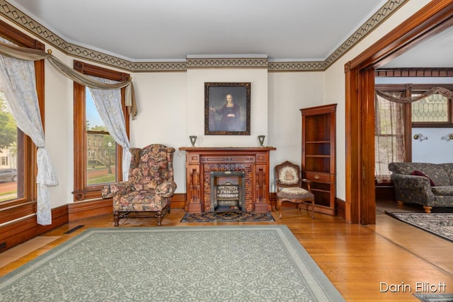 216 E Main St, Ionia, MI 48846 - sitting room featuring wood finished floors and a fireplace with flush hearth