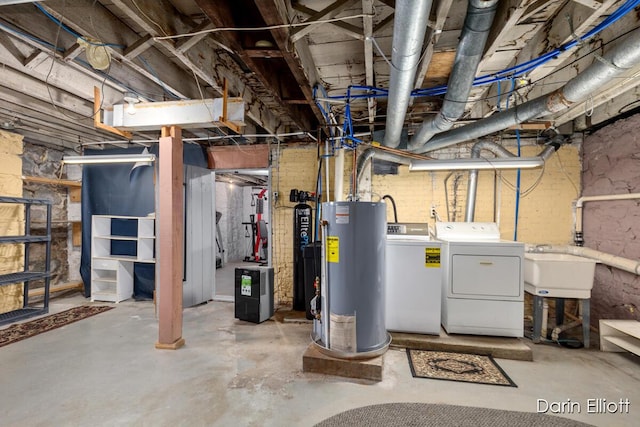 216 E Main St, Ionia, MI 48846 - unfinished below grade area with gas water heater, independent washer and dryer, and a sink