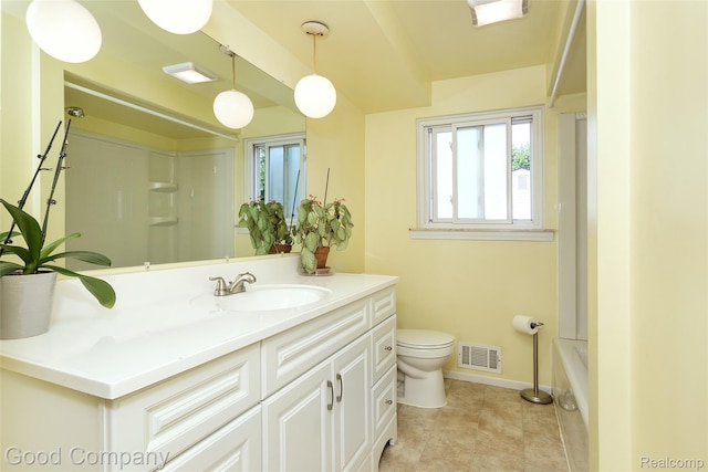 32712 Columbus Dr, Warren, MI 48088 - full bath with toilet, vanity, baseboards, and tile patterned flooring