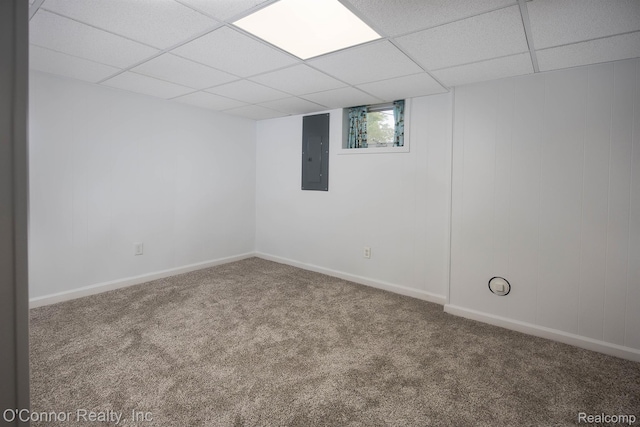 105 Gratiot Blvd, Marysville, MI 48040 - below grade area featuring electric panel, a drop ceiling, carpet, and baseboards