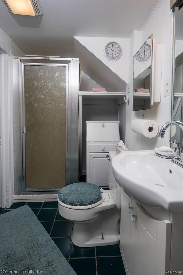 105 Gratiot Blvd, Marysville, MI 48040 - bathroom with tile patterned floors, a stall shower, vanity, and toilet