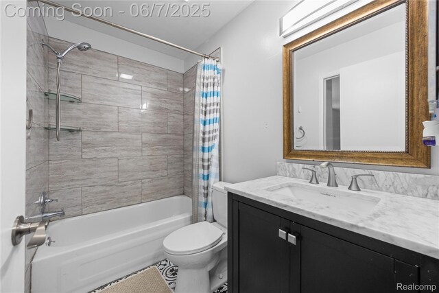 1633 Fleetwood Dr, Troy, MI 48098 - bathroom featuring vanity, shower / bath combo, and toilet
