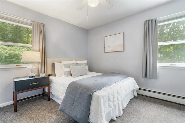 12270 Linden Ave, Sawyer, MI 49125 - carpeted bedroom with multiple windows, a baseboard radiator, and ceiling fan