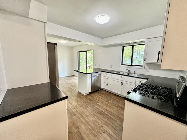 7362 30th St SE, Ada, MI 49301 - kitchen with dishwasher, a sink, light wood-type flooring, dark countertops, and white cabinets
