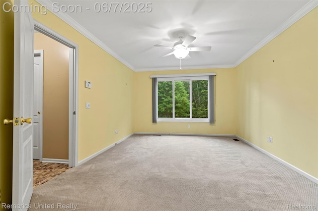 2663 Maple Forest Dr, Wixom, MI 48393 - unfurnished room featuring carpet flooring, ceiling fan, ornamental molding, and baseboards