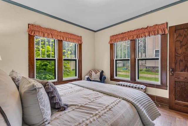 810 N Superior St, Albion, MI 49224 - bedroom with multiple windows, wood finished floors, and ornamental molding