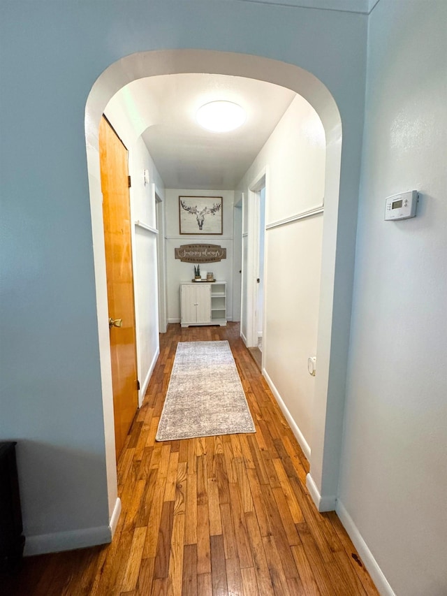 10073 Mcafee Dr, Montrose, MI 48457 - hall with wood finished floors, arched walkways, and baseboards
