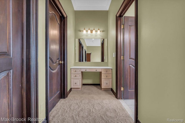985 James K Blvd, Pontiac, MI 48341 - bathroom with baseboards, vanity, and ornamental molding
