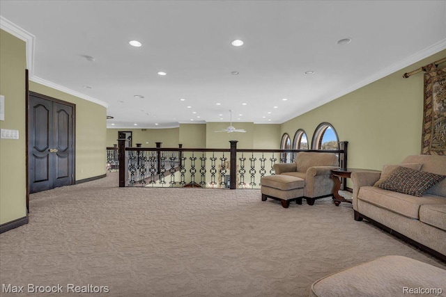 985 James K Blvd, Pontiac, MI 48341 - living area featuring carpet, recessed lighting, crown molding, and baseboards