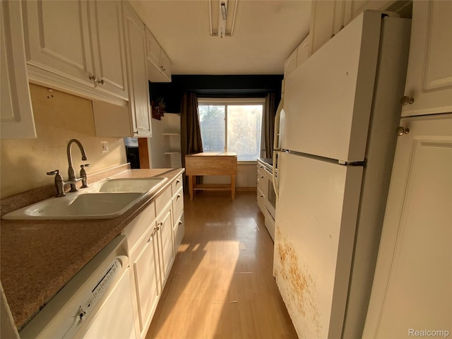 3255 Goodrich St, Ferndale, MI 48220 - kitchen featuring white appliances, light wood-style flooring, and white cabinetry