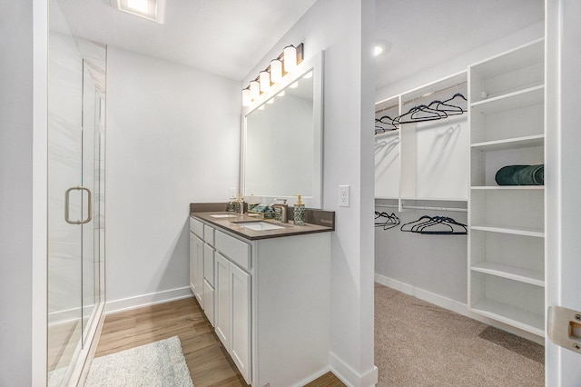 LOT166 Wren Ct, Caledonia, MI 49316 - full bathroom featuring double vanity, a spacious closet, a shower stall, and baseboards