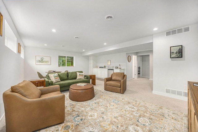 LOT166 Wren Ct, Caledonia, MI 49316 - living room featuring light colored carpet, bar, baseboards, and recessed lighting