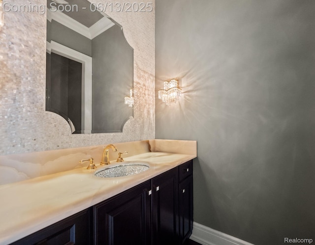2750 Turtle Bluff Dr, Bloomfield Hills, MI 48302 - bathroom featuring crown molding and vanity