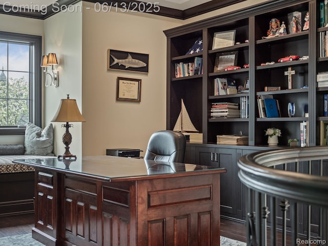 2750 Turtle Bluff Dr, Bloomfield Hills, MI 48302 - office with dark wood finished floors and ornamental molding