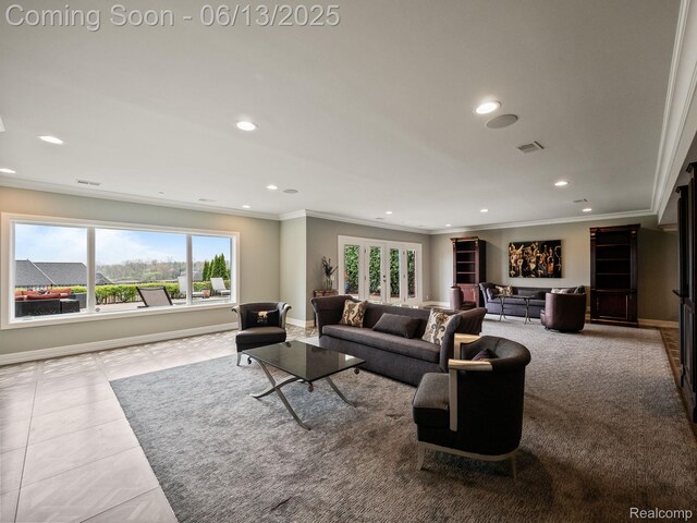 2750 Turtle Bluff Dr, Bloomfield Hills, MI 48302 - tiled living area featuring healthy amount of natural light, recessed lighting, and crown molding