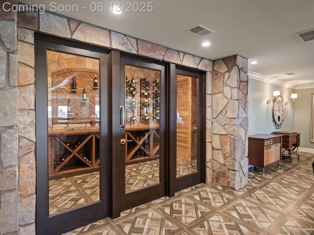 2750 Turtle Bluff Dr, Bloomfield Hills, MI 48302 - wine room with ornamental molding and baseboards