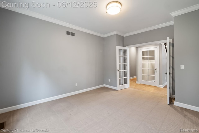 44251 Deep Hollow Cir, Northville, MI 48168 - unfurnished room with french doors, crown molding, carpet flooring, and baseboards