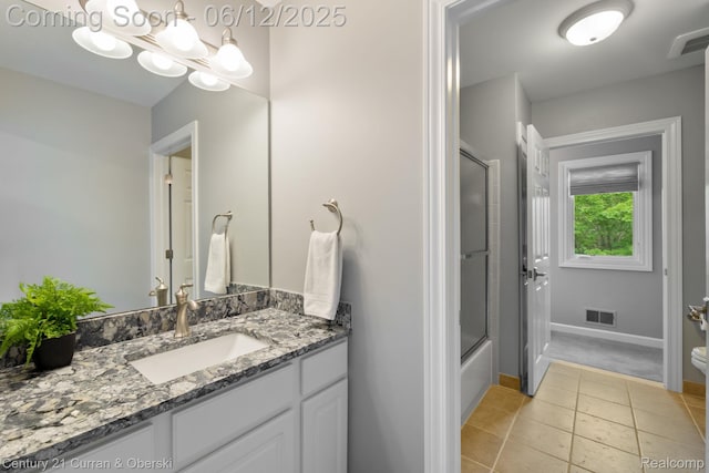 44251 Deep Hollow Cir, Northville, MI 48168 - bathroom featuring vanity, a chandelier, tile patterned flooring, toilet, and baseboards
