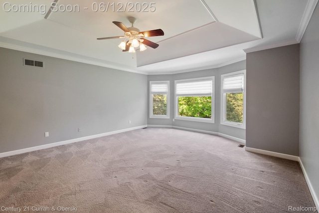 44251 Deep Hollow Cir, Northville, MI 48168 - carpeted empty room with crown molding, ceiling fan, baseboards, and a raised ceiling