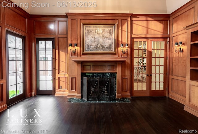2937 Turtle Pond Ct, Bloomfield Hills, MI 48302 - unfurnished living room with a decorative wall, a fireplace, and dark wood-type flooring
