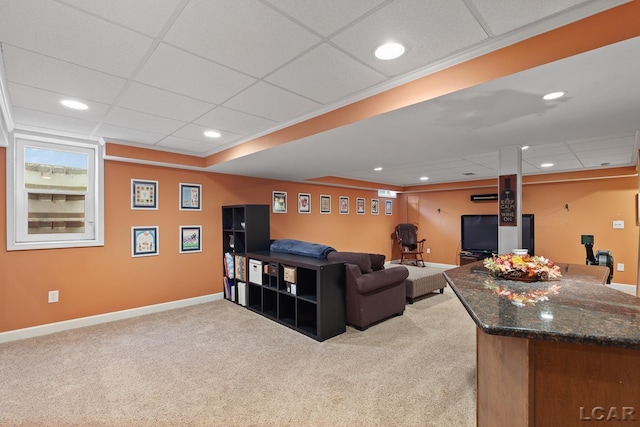 1377 Maplewood Dr St, Saline, MI 48176 - carpeted living room with baseboards, a paneled ceiling, and recessed lighting