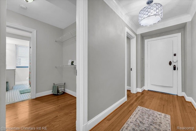 15 E Kirby St Unit 304, Detroit, MI 48202 - entryway with wood finished floors, baseboards, and ornamental molding