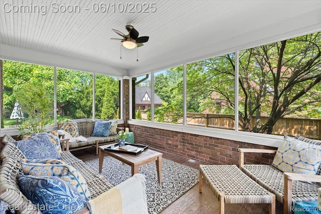 22 Elm Park Blvd, Pleasant Ridge, MI 48069 - sunroom / solarium featuring an outdoor living space and ceiling fan