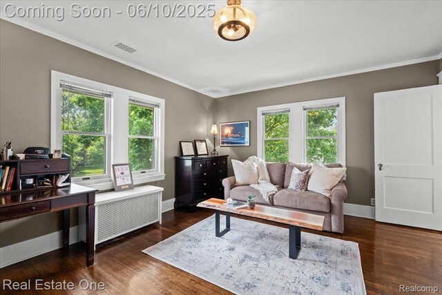 22 Elm Park Blvd, Pleasant Ridge, MI 48069 - living area with crown molding, wood finished floors, and baseboards