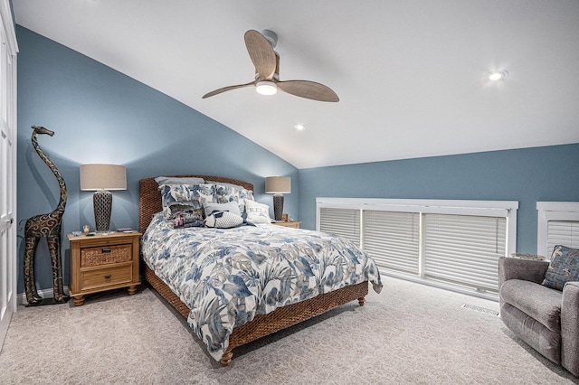 144 Dunkley Ave Unit 4, South Haven, MI 49090 - bedroom with vaulted ceiling, carpet flooring, recessed lighting, and ceiling fan