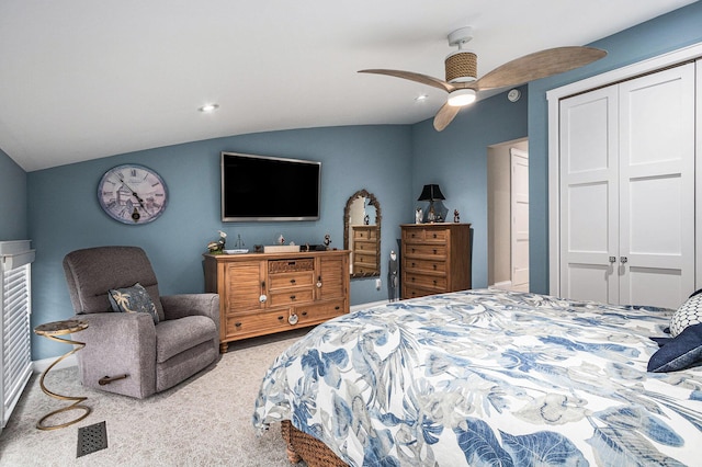 144 Dunkley Ave Unit 4, South Haven, MI 49090 - carpeted bedroom featuring vaulted ceiling, a closet, and ceiling fan