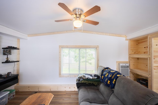 425 Clinton St, Mendon, MI 49072 - living room featuring dark wood finished floors, a ceiling fan, and an AC wall unit