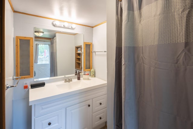 425 Clinton St, Mendon, MI 49072 - bathroom with vanity and ornamental molding