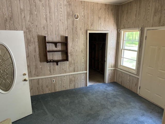 5649 W 76th St, Baldwin, MI 49304 - carpeted entryway featuring wood walls