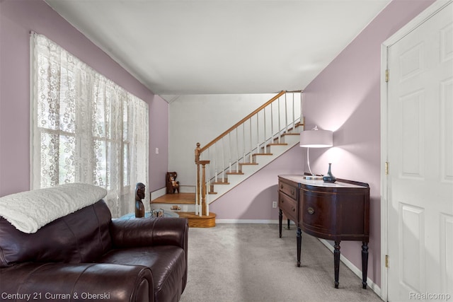 3128 Woodside Dr, Dearborn, MI 48124 - carpeted living room with stairway and baseboards