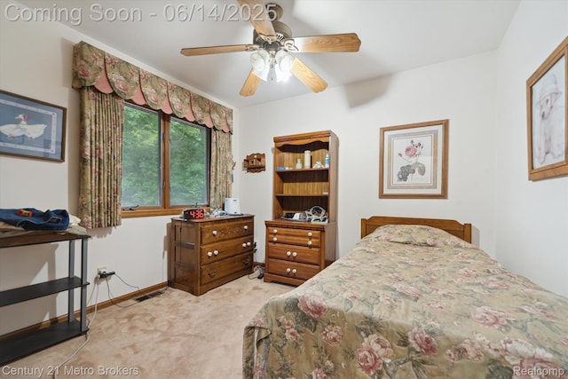 14210 W Burt Rd W, Chesaning, MI 48616 - bedroom featuring light carpet and ceiling fan