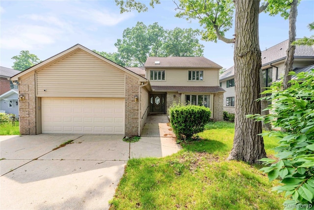 1870 Cass Lake Front Rd, Keego Harbor, MI 48320 - traditional-style home with brick siding, a garage, and driveway