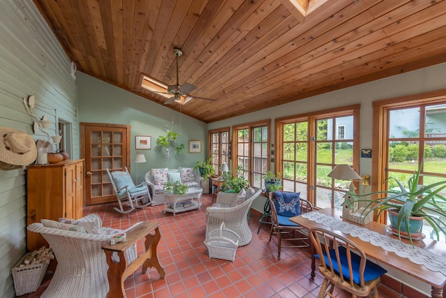 8425 Parshallville Rd, Fenton, MI 48430 - sunroom / solarium with tile patterned floors, lofted ceiling, healthy amount of natural light, wooden ceiling, and a skylight