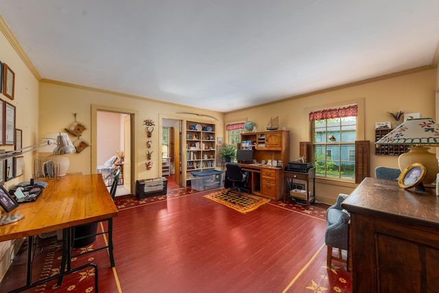8425 Parshallville Rd, Fenton, MI 48430 - home office with crown molding, dark wood finished floors, and baseboards