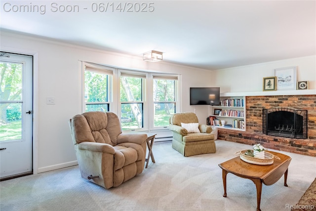 28441 Westerleigh Rd, Farmington, MI 48334 - living area featuring carpet floors, ornamental molding, and plenty of natural light