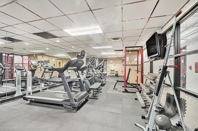 6533 E Jefferson Unit 427, Detroit, MI 48207 - workout area featuring a drop ceiling