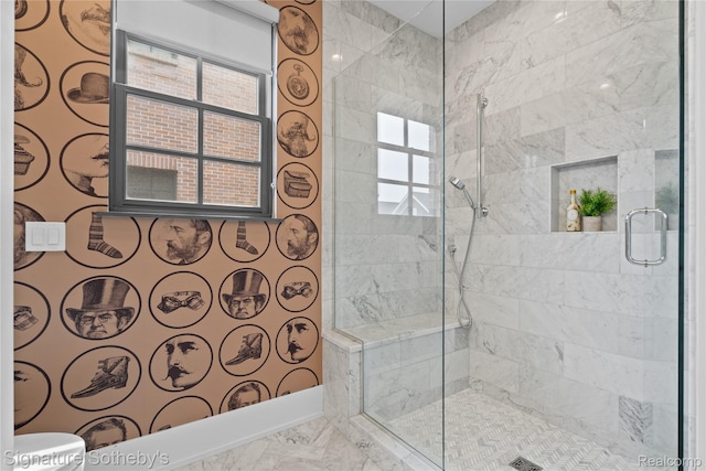 932 W 11 Mile Rd, Royal Oak, MI 48067 - bathroom with a shower stall, toilet, and marble finish floors