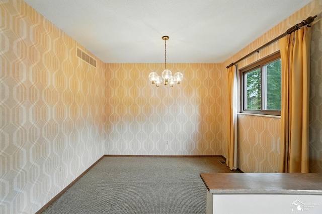 7658 Salter Ct, Temperance, MI 48182 - unfurnished dining area featuring carpet, a chandelier, and wallpapered walls