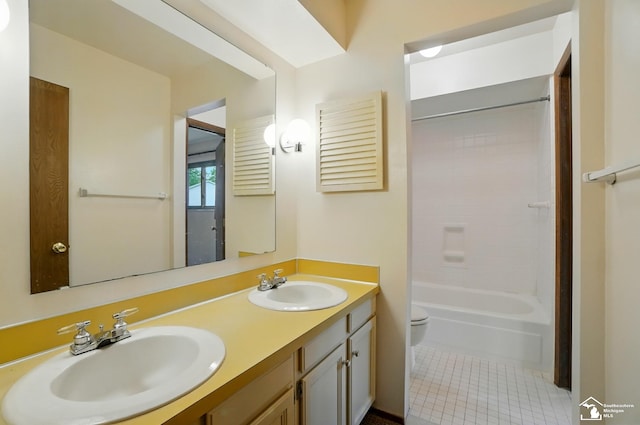 7658 Salter Ct, Temperance, MI 48182 - bathroom featuring tile patterned floors, double vanity, and bathing tub / shower combination