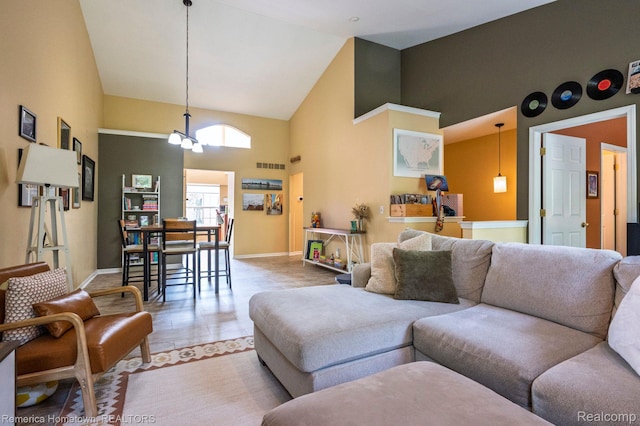 400 Cherry Grove Rd, Canton, MI 48188 - living area with a chandelier and high vaulted ceiling