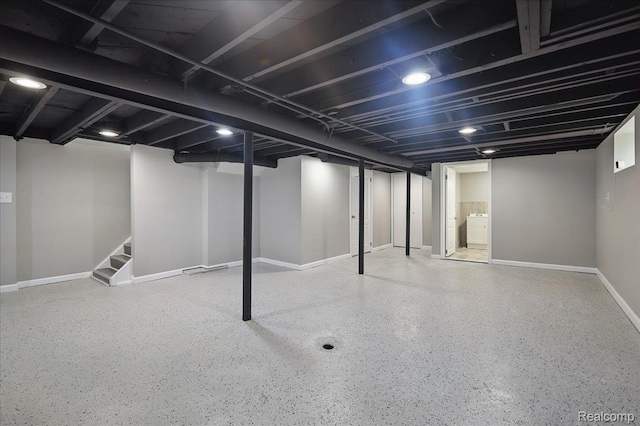 18287 Santa Rosa Dr, Dearborn, MI 48221 - finished below grade area with baseboards, stairs, and washer and dryer