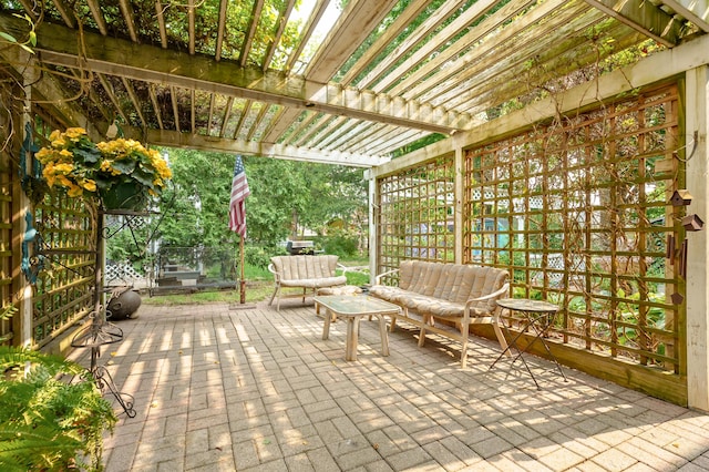 122 N Robinson St, Schoolcraft, MI 49087 - view of patio / terrace with a pergola and an outdoor hangout area