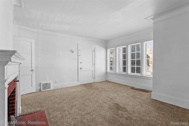 4387 Pingree St, Detroit, MI 48204 - unfurnished room with carpet flooring, a brick fireplace, and baseboards