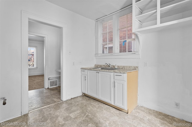 4387 Pingree St, Detroit, MI 48204 - kitchen with a sink, white cabinetry, baseboards, and open shelves