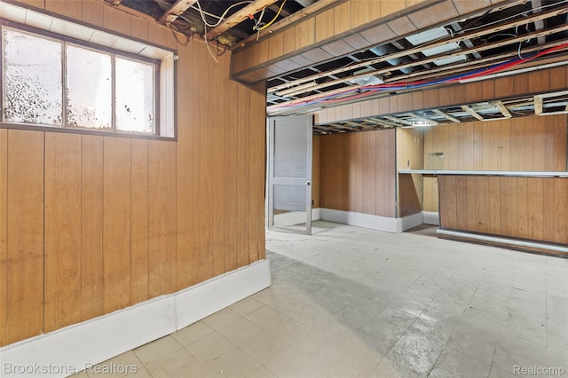 4387 Pingree St, Detroit, MI 48204 - below grade area with wooden walls and tile patterned floors