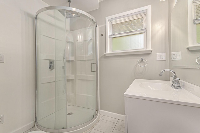 488 Roberts St, Muskegon, MI 49442 - full bath with a stall shower, vanity, and baseboards